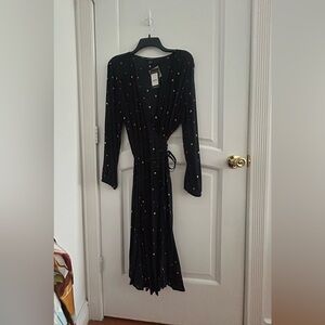 Multi color polka dot black wrap dress